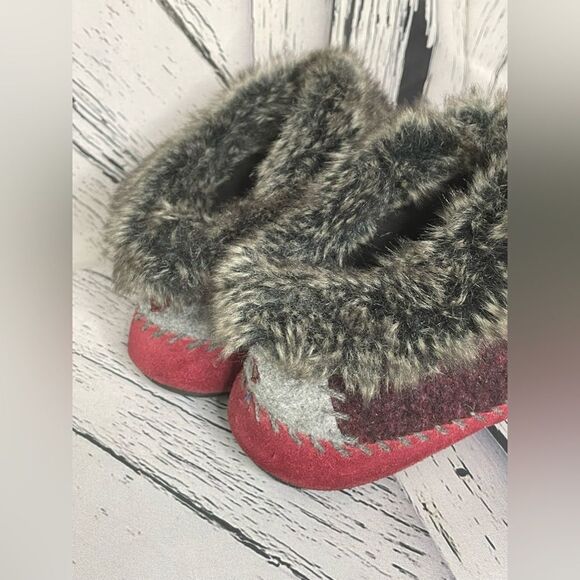 Acorn Wool & Suede Slippers Booties Burgundy 9.5-10.5 - Picture 3 of 7